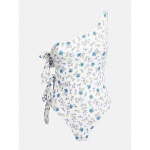 Guess Womens All Over Print One Shoulder One Piece Swimsuit S Floral Violet